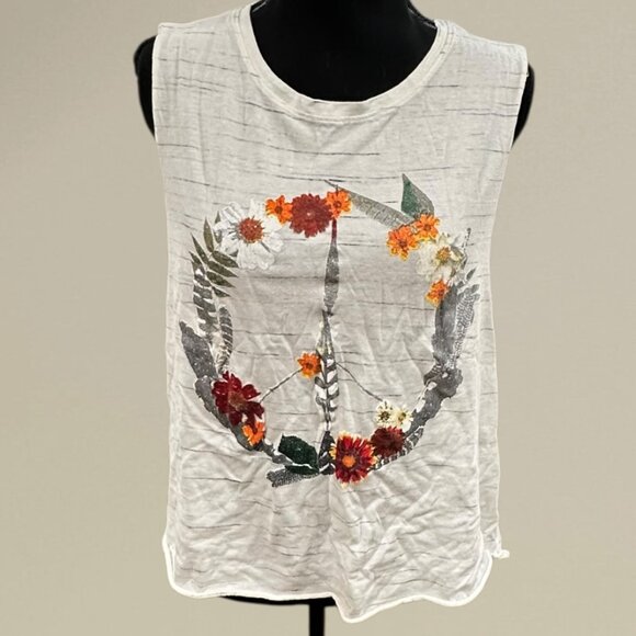 Floral Peace Sign Graphic Tank Top - Picture 1 of 2